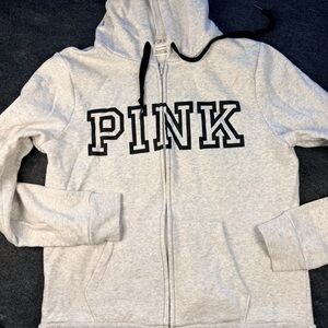 Gray Zip-Up Hoodie with Black Lettering Victoria’s Secret pink Y2K core